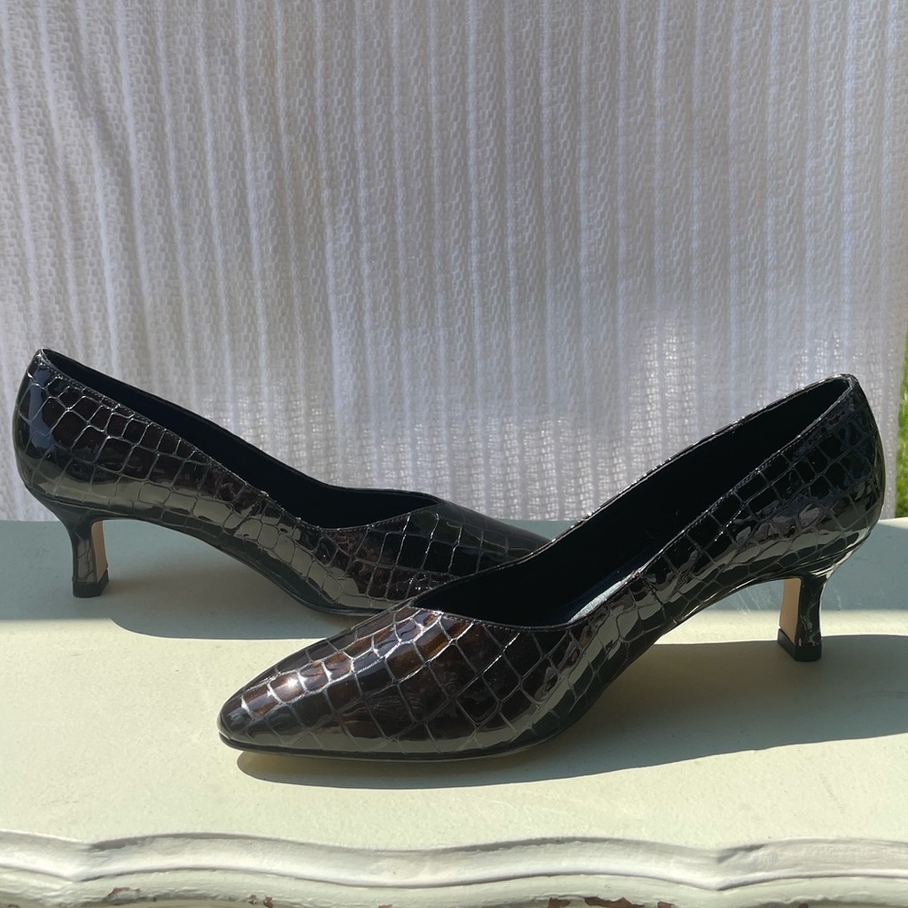Ros Hommerson black and brown snake skin heels